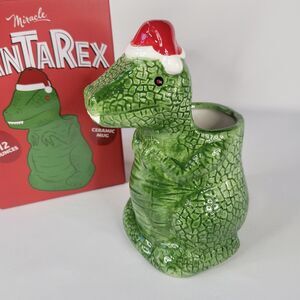 SanTaRex Miracle Tiki Mug T-Rex Dinosaur Christmas July Cocktail Santa Hat 12oz